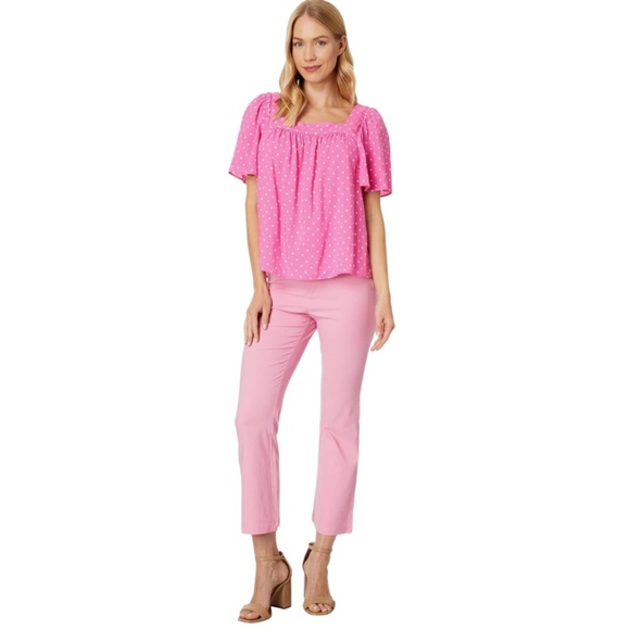 Draper James Maren Top Blouse Bubblegum Pink Polka Dot 100% Rayon Breezy Flowy - Picture 7 of 15